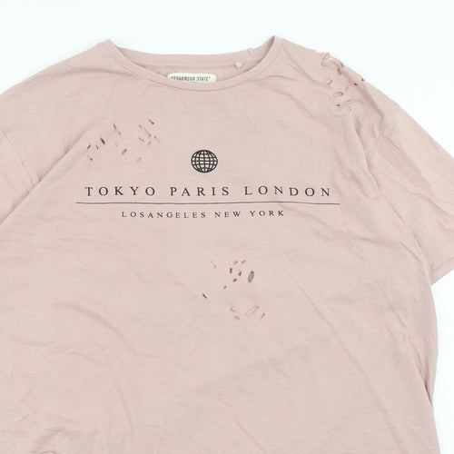 Cedar Wood State Mens Pink Cotton T-Shirt Size M Round Neck - Tokyo Paris London