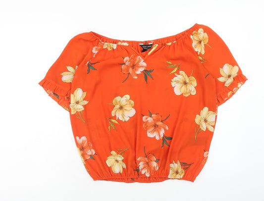 New Look Womens Orange Floral Polyester Cropped Blouse Size 12 Off the Shoulder