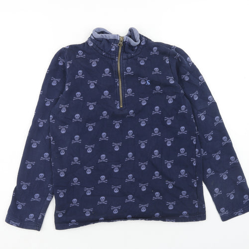 Joules Boys Blue Geometric Cotton Pullover Sweatshirt Size 11-12 Years Zip - Skull