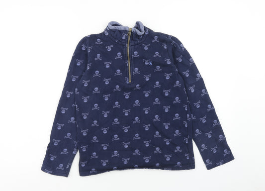 Joules Boys Blue Geometric Cotton Pullover Sweatshirt Size 11-12 Years Zip - Skull
