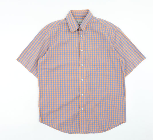 Marks and Spencer Mens Orange Check Cotton Button-Up Size M Collared Button