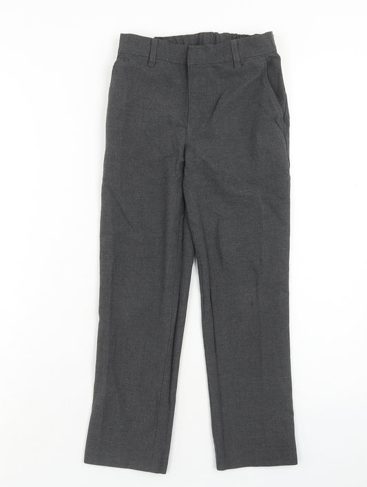 Marks and Spencer Boys Grey Polyester Carrot Trousers Size 7-8 Years Regular Hook & Eye