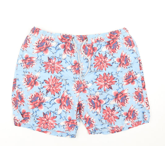 Maine Mens Blue Floral Polyester Bermuda Shorts Size L Regular Drawstring - Swim Shorts