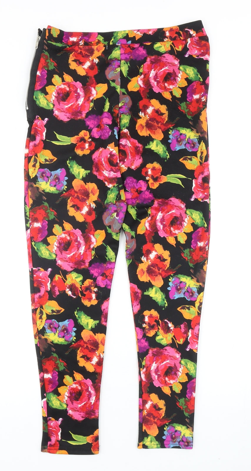 Boohoo Womens Multicoloured Floral Polyester Carrot Leggings Size 10