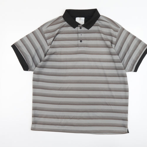 Skopes Mens Grey Striped Polyester Polo Size XL Collared Button