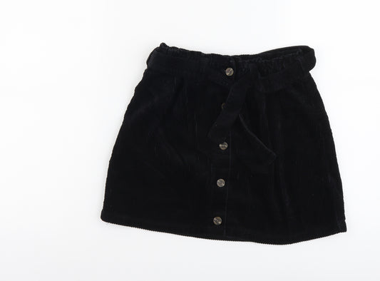 NEXT Girls Black Cotton Mini Skirt Size 13 Years Regular Button