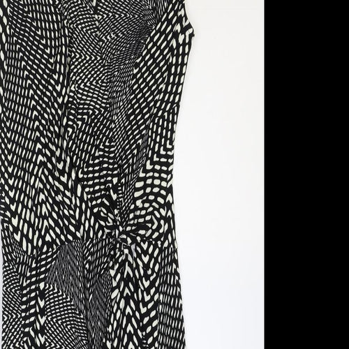 Promod Womens Black Geometric Viscose A-Line Size 12 V-Neck Pullover