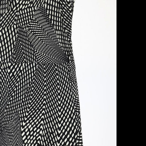 Promod Womens Black Geometric Viscose A-Line Size 12 V-Neck Pullover