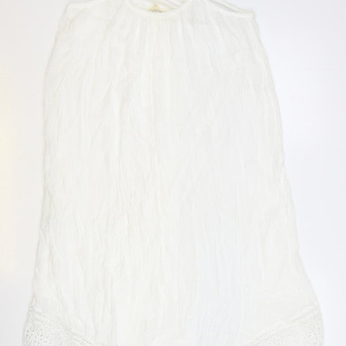 Rebellion Womens White Polyester Slip Dress Size S Scoop Neck Pullover