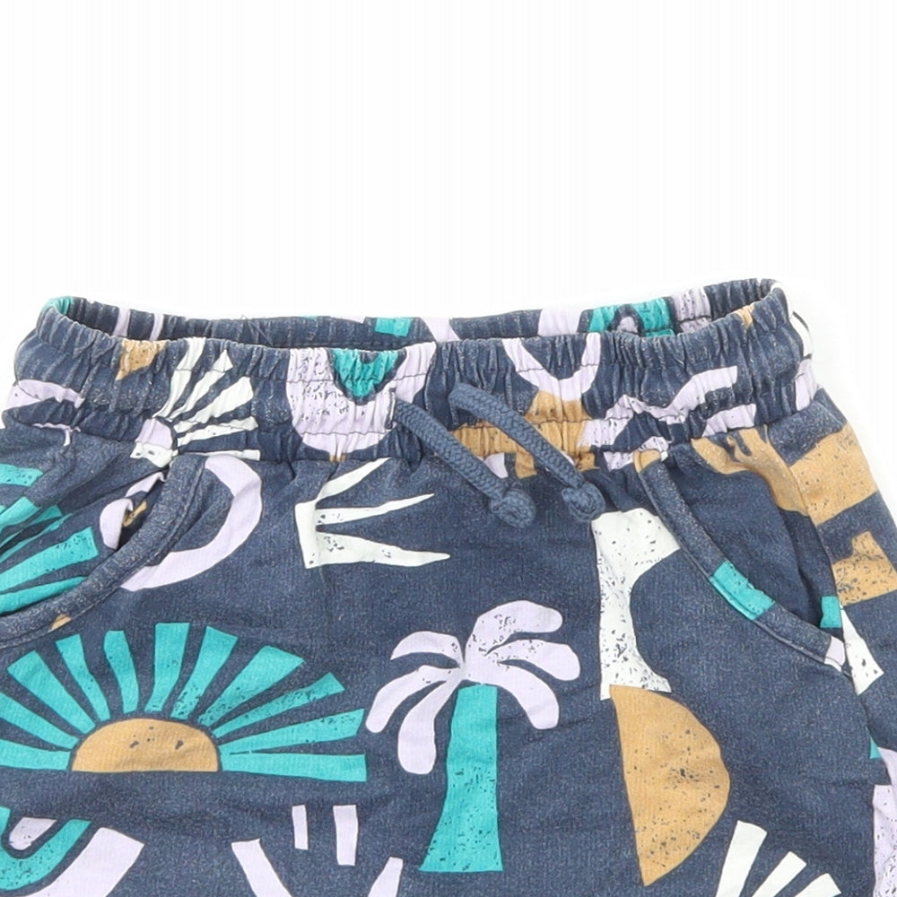 George Boys Blue Geometric Cotton Sweat Shorts Size 5-6 Years Regular Drawstring - Palm Tree