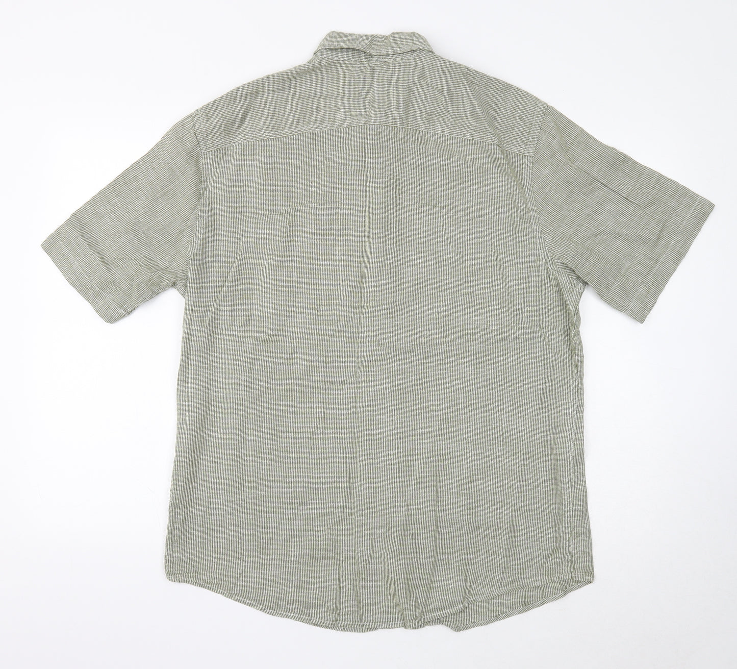 Sears Mens Green Cotton Button-Up Size L Collared Button