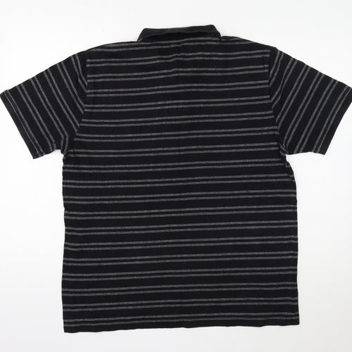 NEXT Mens Black Striped Cotton Polo Size L Collared Button