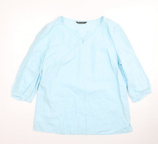 Bonmarché Womens Blue Linen Basic Blouse Size 14 V-Neck