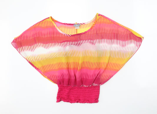 Vizio Womens Multicoloured Striped Polyester Basic Blouse Size L Scoop Neck - Elastic Hem