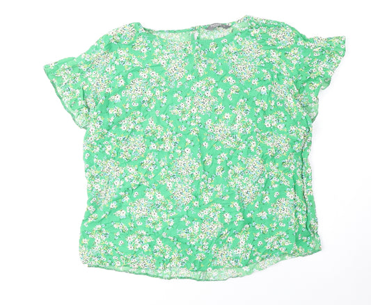 Nutmeg Womens Green Floral Polyester Basic Blouse Size 18 Round Neck