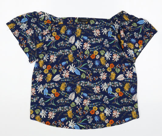 Atmosphere Womens Blue Floral Polyester Basic Blouse Size 10 Boat Neck