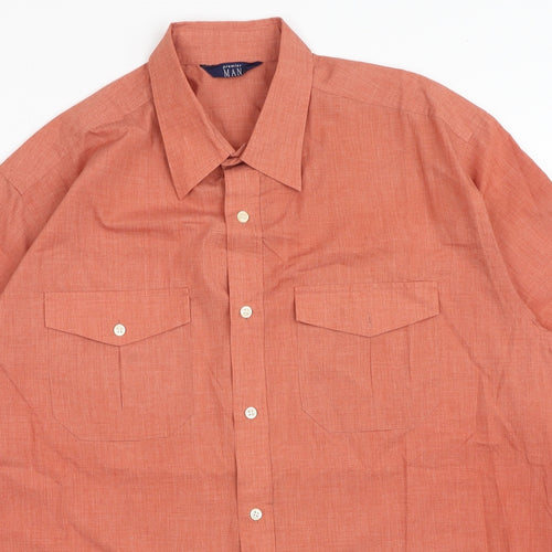 Premier Mens Orange Polyester Button-Up Size L Collared Button