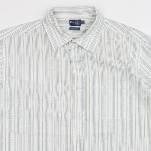 BHS Mens Multicoloured Striped Polyester Button-Up Size L Collared Button