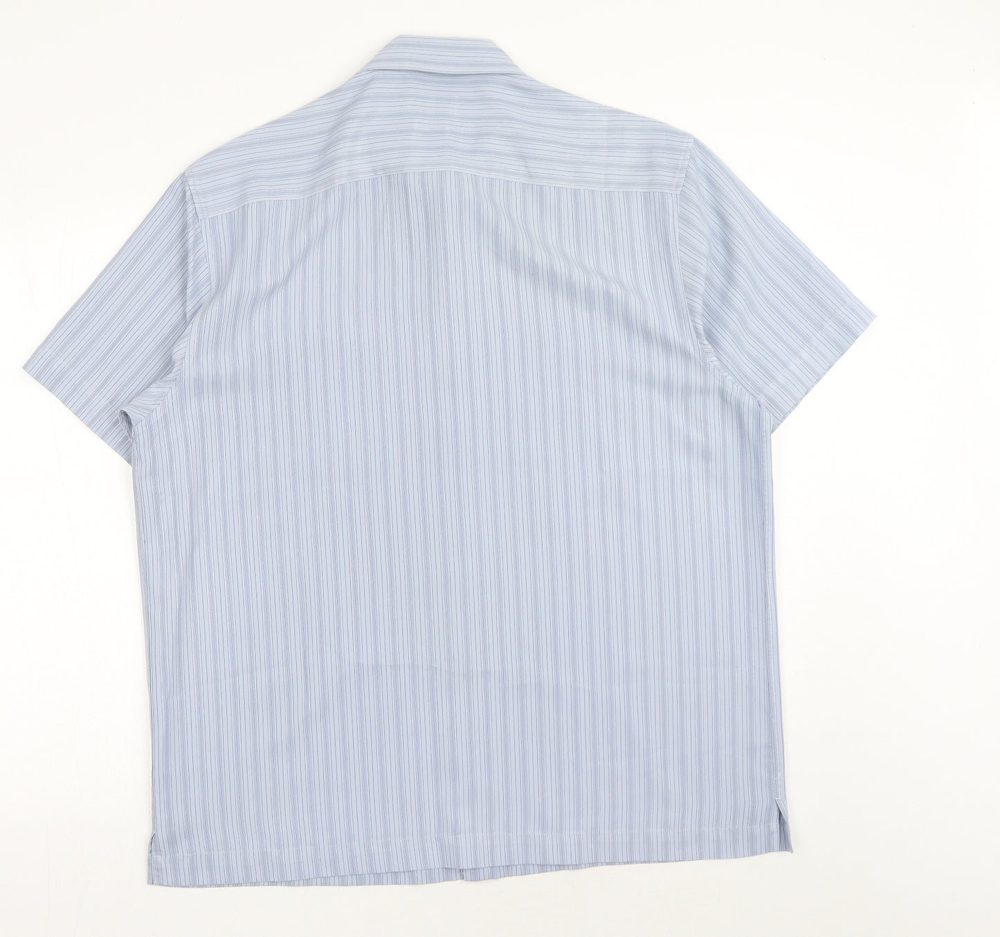 BHS Mens Blue Striped Polyester Button-Up Size L Collared Button