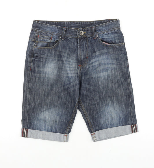 DENIMCO Mens Blue Cotton Biker Shorts Size 30 in L11 in Regular Zip