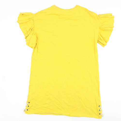 Marks and Spencer Girls Yellow 100% Cotton T-Shirt Dress Size 12-13 Years Round Neck Pullover