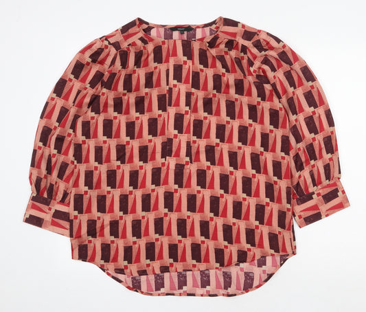 NEXT Womens Red Geometric Polyester Basic Blouse Size 12 Round Neck