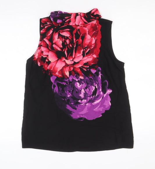 Debenhams Womens Black Polyester Basic Blouse Size 12 Round Neck - Flower Detail