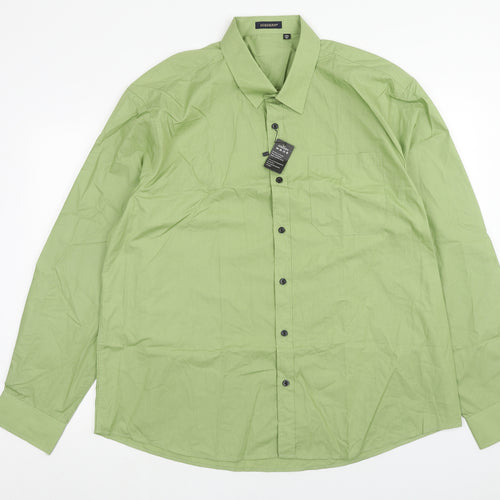 Hisdern Mens Green Cotton Button-Up Size 2XL Collared Button
