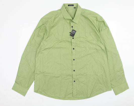 Hisdern Mens Green Cotton Button-Up Size 2XL Collared Button
