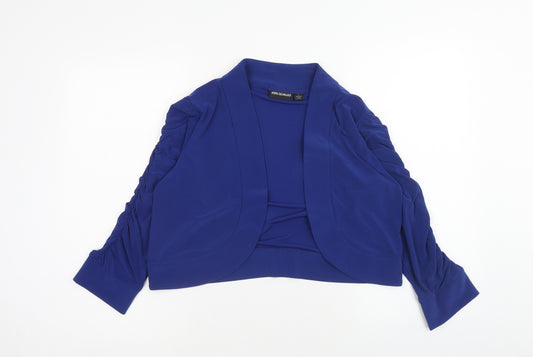 Nina Leonard Womens Blue Polyester Cropped Blouse Size L V-Neck