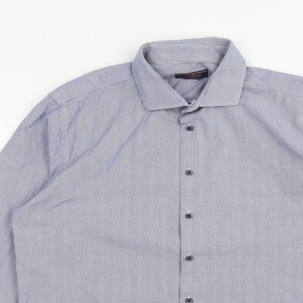 Luc Brevet Mens Blue Cotton Button-Up Size 16 Collared Button