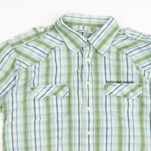 Duck and Cover Mens Green Plaid Cotton Button-Up Size L Collared Button