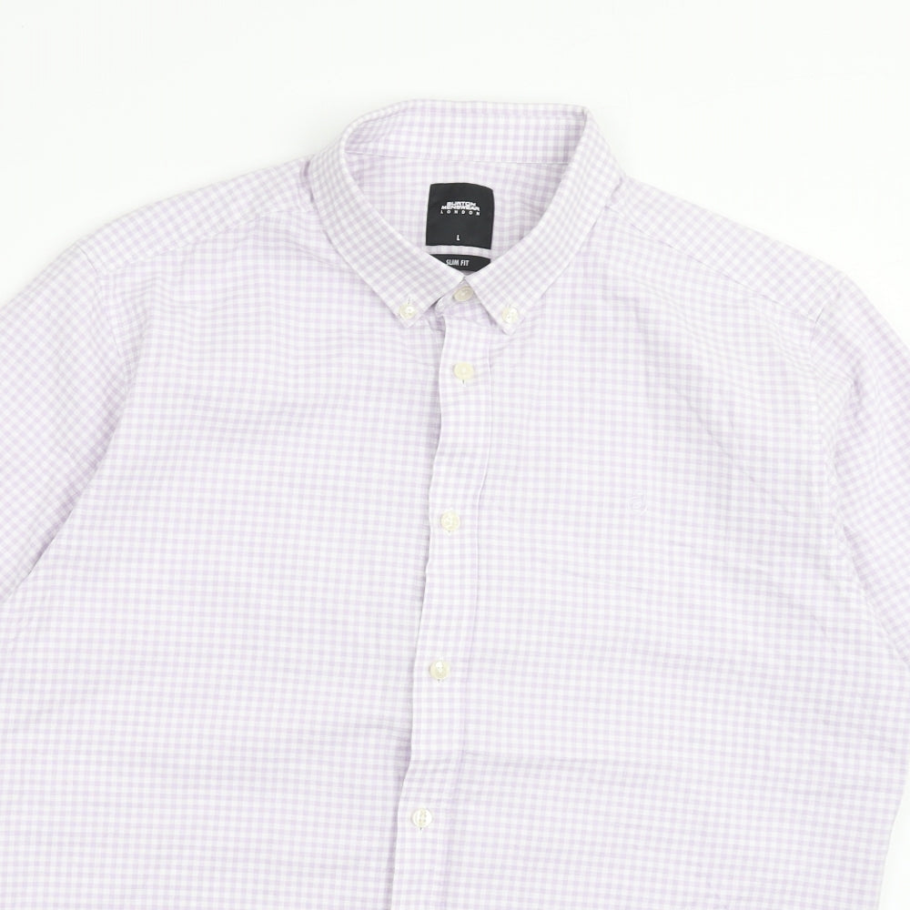 Burton Mens Purple Check Cotton Button-Up Size L Collared Button