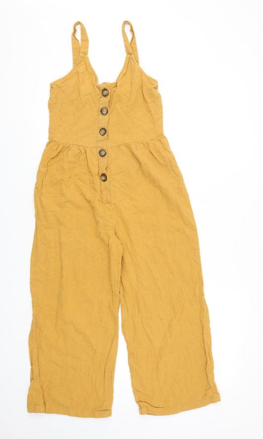 Primark Womens Yellow Cotton Jumpsuit Outfit/Set Size 4 Button
