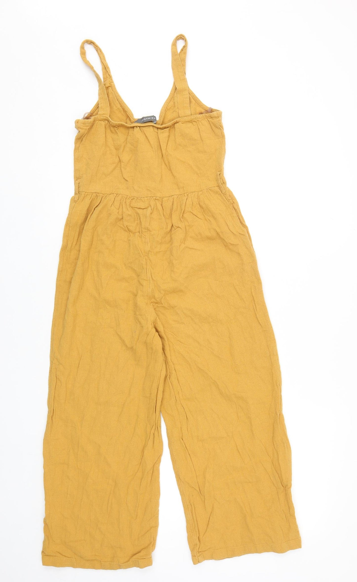 Primark Womens Yellow Cotton Jumpsuit Outfit/Set Size 4 Button