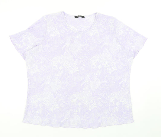 Bonmarché Womens Purple Geometric Polyester Basic T-Shirt Size L Round Neck