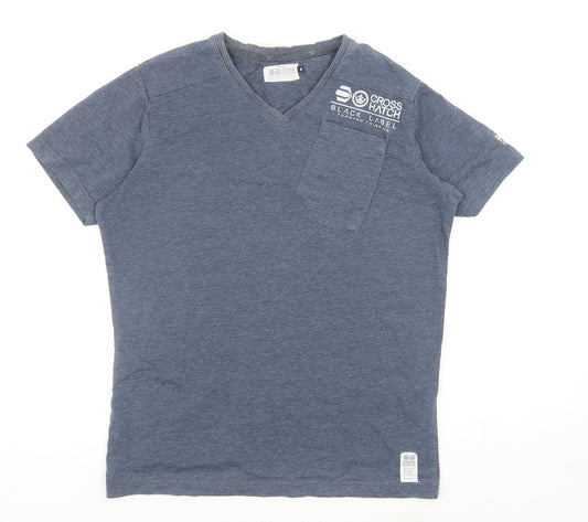 Crosshatch Mens Blue Cotton T-Shirt Size S V-Neck