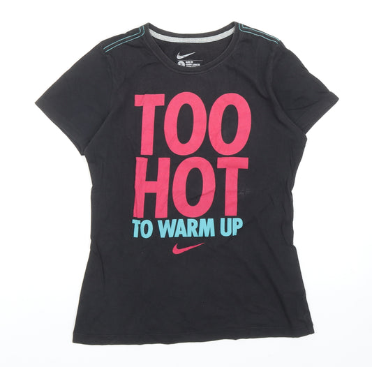 Nike Womens Black Cotton Basic T-Shirt Size L Round Neck Pullover
