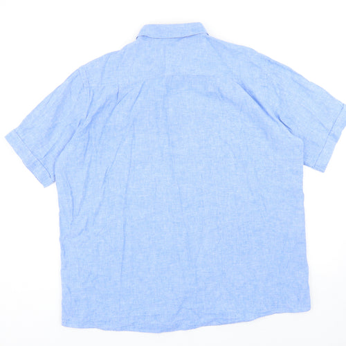 Preworn Mens Blue Linen Button-Up Size XL Collared Button
