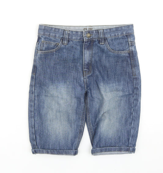 Denim & Co. Boys Blue Cotton Biker Shorts Size 10-11 Years Regular Zip