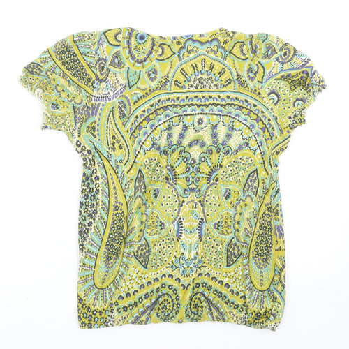 Savoir Womens Green Geometric Viscose Basic T-Shirt Size 12 Round Neck