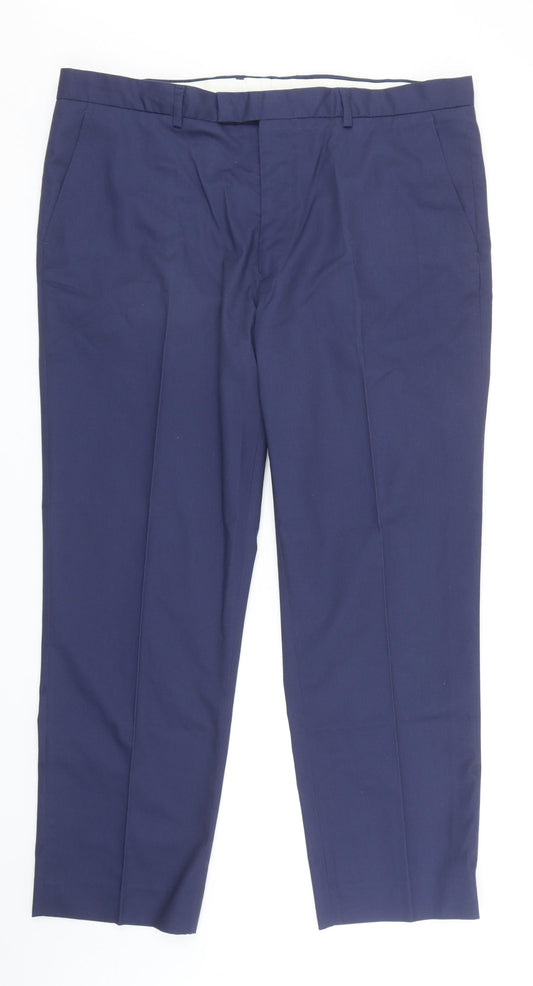 Greenwoods Mens Blue Polyester Chino Trousers Size 40 in Regular Zip