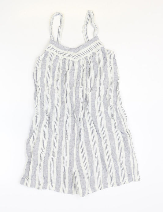 F&F Womens Blue Striped Linen Playsuit One-Piece Size 6 Pullover