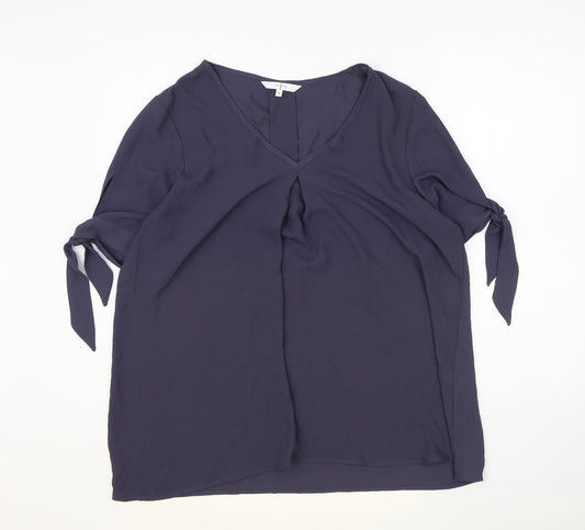 Jasper Conran Womens Blue Polyester Basic Blouse Size 16 V-Neck