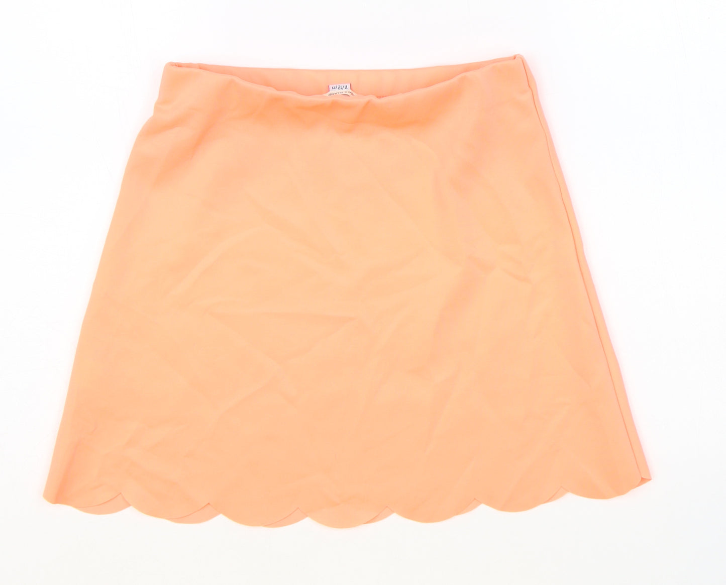 River Island Girls Orange Polyester A-Line Skirt Size 11-12 Years Regular Pull On - Scallop Hem