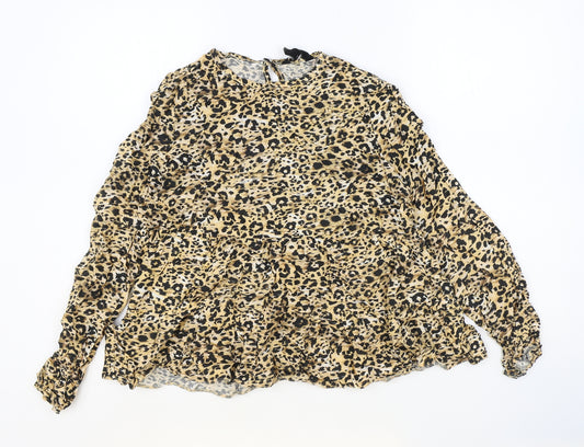 New Look Womens Multicoloured Animal Print Viscose Basic Blouse Size 10 Round Neck - Leopard Print