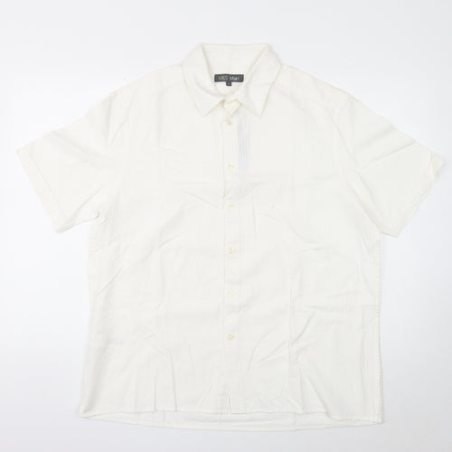 Marks and Spencer Mens White Cotton Button-Up Size L Collared Button