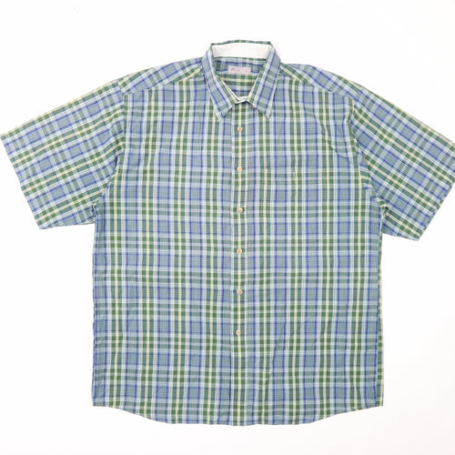 BHS Mens Green Plaid Cotton Button-Up Size L Collared Button