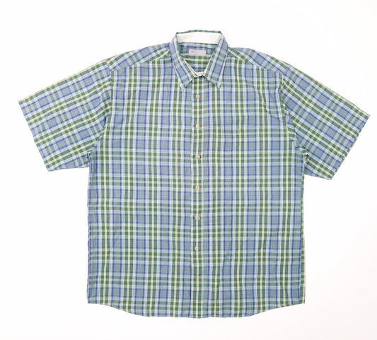 BHS Mens Green Plaid Cotton Button-Up Size L Collared Button