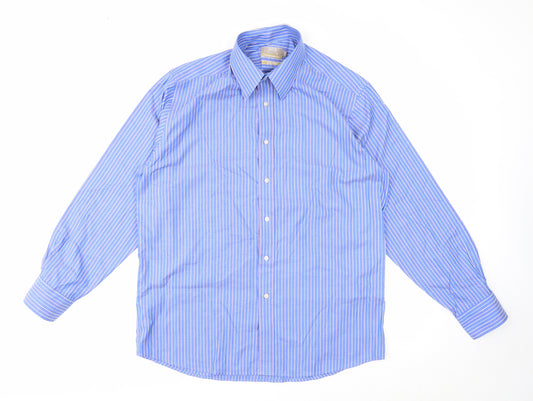 Marks and Spencer Mens Blue Striped Cotton Button-Up Size L Collared Button